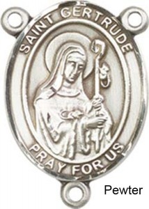 St. Gertrude of Nivelles Rosary Centerpiece Sterling Silver or Pewter [BLCR0320]