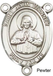 St. John Vianney Rosary Centerpiece Sterling Silver or Pewter [BLCR0380]
