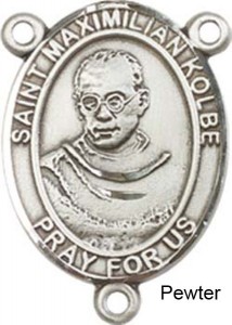 St. Maximilian Kolbe Rosary Centerpiece Sterling Silver or Pewter [BLCR0241]