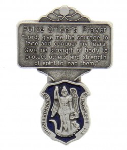 St. Michael Police Officer Prayer Visor Clip, Blue Enamel, Pewter - 2 1/4“H [AU1035]
