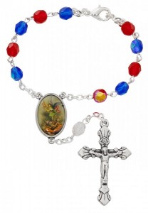 St. Michael Red &amp; Blue Glass Auto Rosary [AU0061]