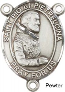St. Pio of Pietrelcina Rosary Centerpiece Sterling Silver or Pewter [BLCR0290]