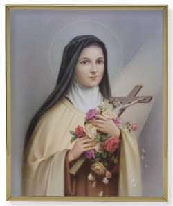 St. Therese Gold Trim Plaque - 2 Sizes [HFA0158]