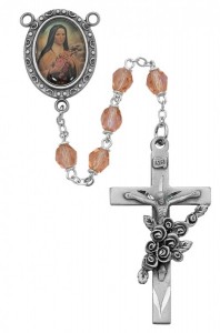 St. Therese Rose Glass Rosary [RBMV073]
