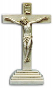 Standing Antiqued Alabaster Crucifix 10 1/2 Inches [CRX4027]