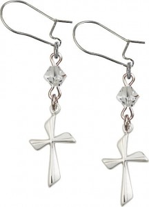 Sterling Silver Cross 'Crystal Bead' Earrings [BC0103]