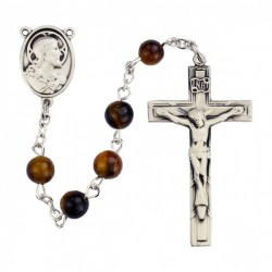 Sterling Silver Holy Family Holy Spirit Brown Wood Rosary [MVRB1121]
