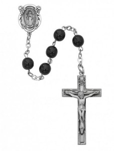 Sterling Silver Men's Miraculous Rosary with Black 7mm Beads [MVRB1001]
