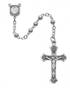 Sterling Silver Women's Fluted Bead Rosary [MVRB1016]