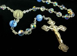 Swarovski Crystal Rosary with Blue Flower Murano Glass Our Father Beads [HMBR046]