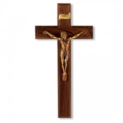 Goldtone Salerno Corpus Walnut Wall Crucifix - 11 inch [CRX4192]