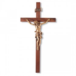 INRI Gold-tone Walnut Wall Crucifix - 11 inch [CRX4215]