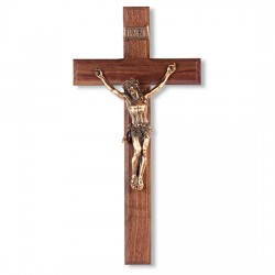 Classic Dark Walnut Wall Crucifix with Gold-tone Corpus - 12 inch [CRX4239]