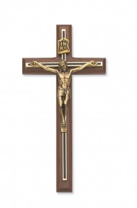 Black and Gold Inlay Wall Crucifix 8 inch [CRX3845]