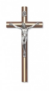 Slimline Walnut Wall Crucifix with Gold-Tone Inlay 10 inch Beveled [CRX3844]