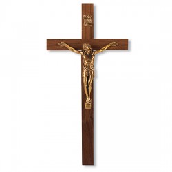 Slimline Walnut Wood Wall Crucifix Salerni Corpus- 9 inch [CRX4093]