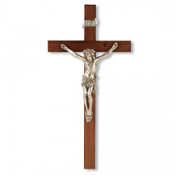 Slimline Walnut Wood Wall Crucifix - 9 inch [CRX4119]