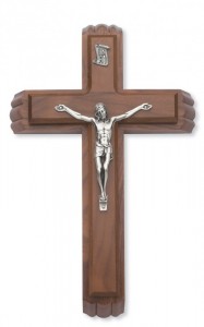 Walnut Wood Sick Call Crucifix Set with Silver Corpus - 11“H [MVSC0002]