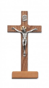 Walnut Wood Standing Crucifix with Two Tone Corpus - 8“H [MVCR1031]