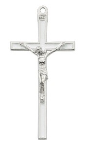 White Enamel and Silver Tone Wall Crucifix 5 Inches [MV1001]