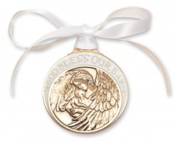 White Ribbon Guardian Angel Crib Medal in Brass [BLCRB012]