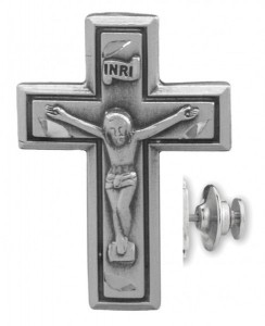 Wide Edge Crucifix Lapel Pin Sterling Silver [HMLP010]