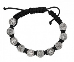 Women's Adjustable Black Corded St. Benedict Bracelet [MCBR0006]