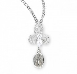 Women's Fleur De Lis Necklace with Dangling Miraculous Medal [HMM3270]
