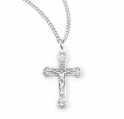 Women's Rounded Floral Tip Crucifix Necklace [HMM3337]