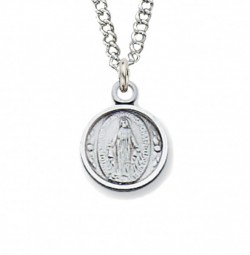 Youth Round Sterling Silver Miraculous Medal Necklace [CM2035]