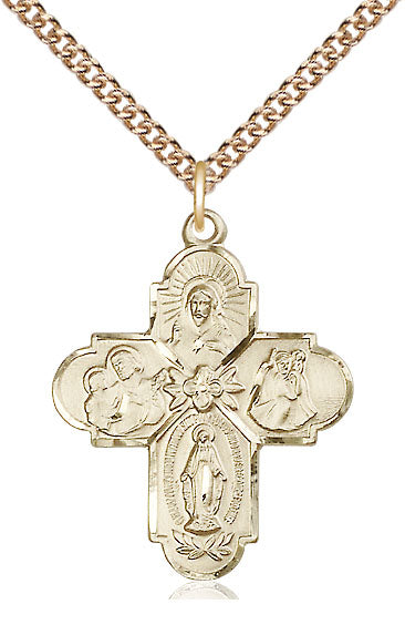 Budded Tip Floral Center Four-Way Medal for Men