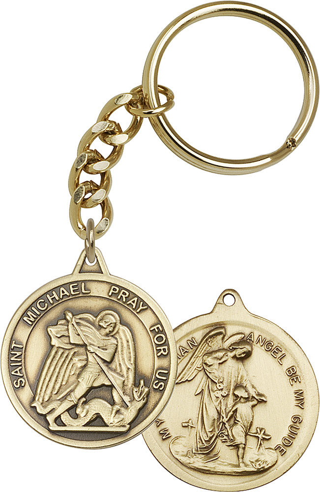 Double Sided St. Michael the Archangel and Guardian Angel Key Chain