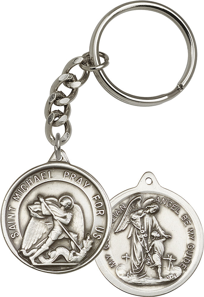 Double Sided St. Michael the Archangel and Guardian Angel Key Chain