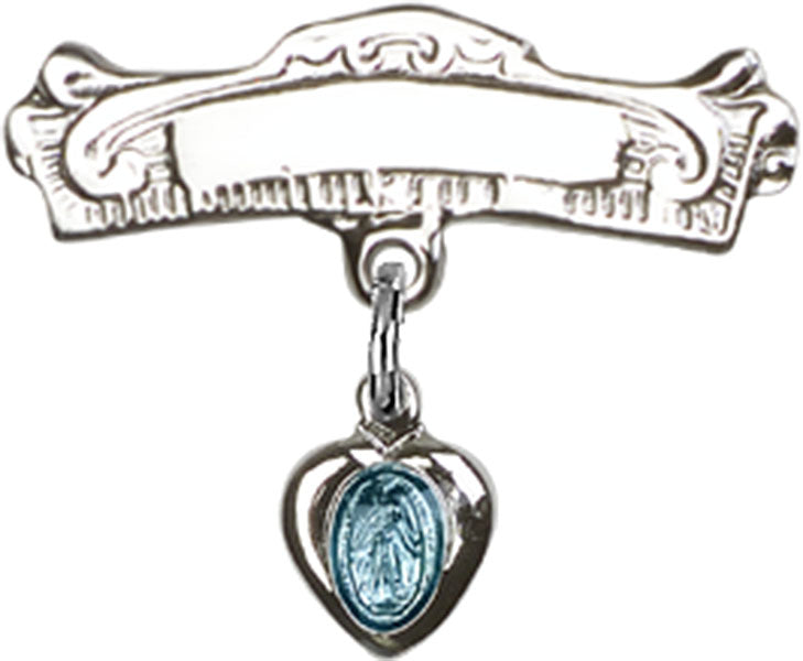 Sterling Silver Engravable Baby Pin with Blue Enamel Miraculous Charm