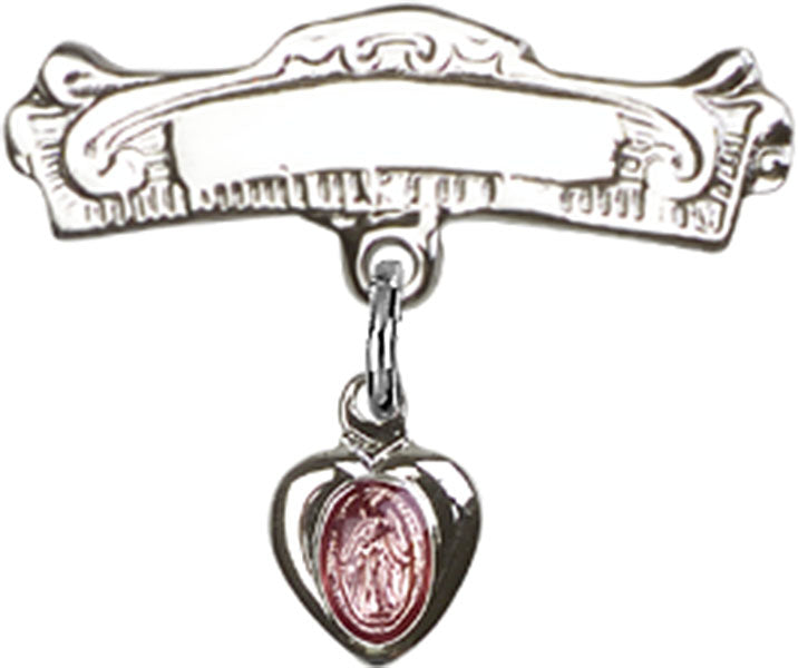Engravable Sterling Silver Baby Pin with Pink Enamel Miraculous Charm