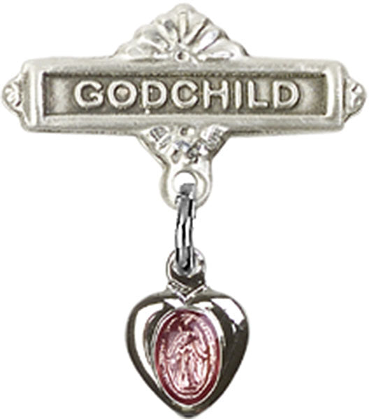 Pink Miraculous Heart Shaped Charm and Godchild Badge Pin