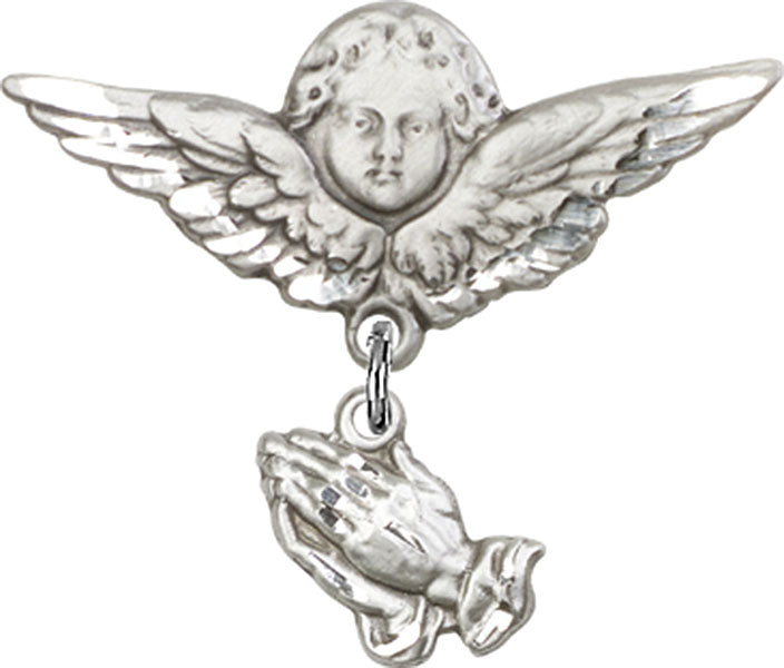 Praying Hands Charm and Angel with Larger Wings Badge Pin