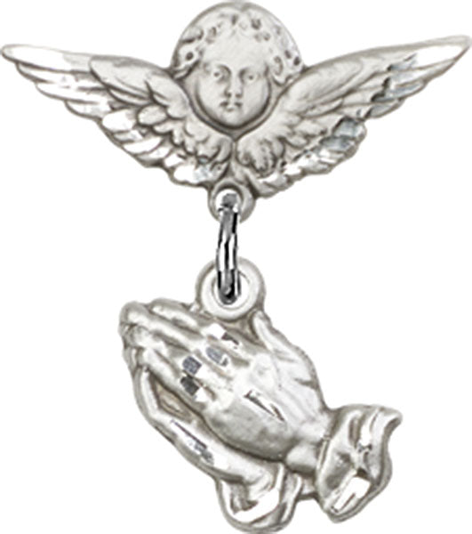 Praying Hands Charm and Angel with Smaller Wings Badge Pin