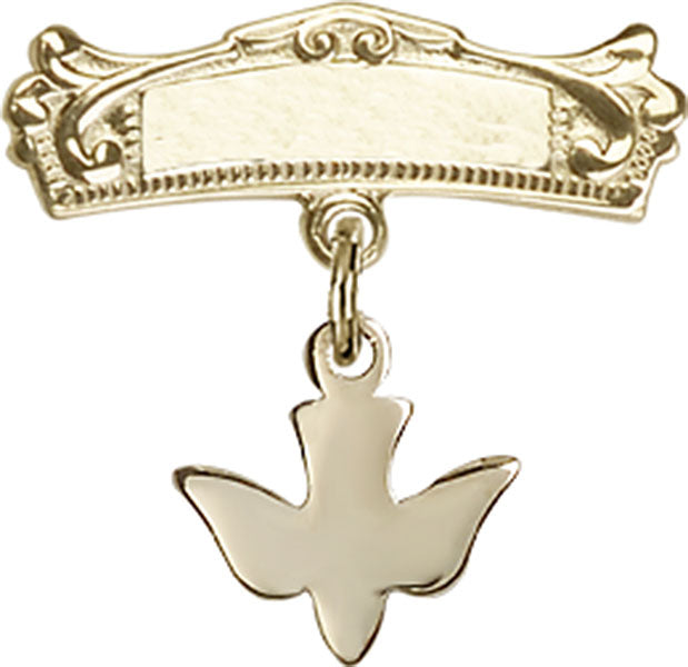 Holy Spirit Charm and Arched Polished Engravable Badge Pin