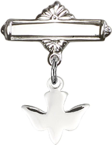 Pin with Holy Spirit Charm and Polished Engravable Badge Pin