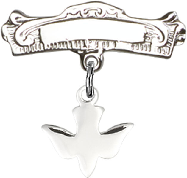 Holy Spirit Charm and Arched Polished Engravable Badge Pin