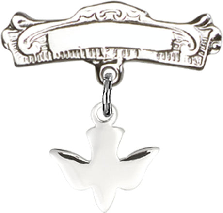 Holy Spirit Charm and Arched Polished Engravable Badge Pin