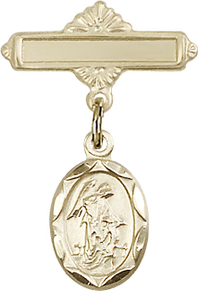 Guardian Angel Charm and Polished Engravable Badge Pin