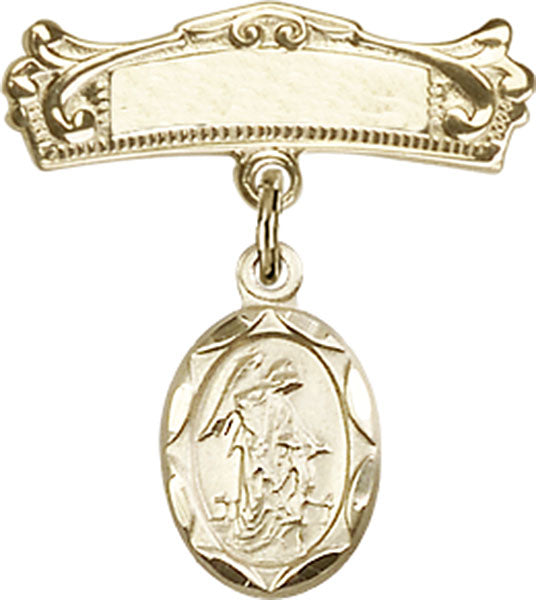 Guardian Angel Charm and Arched Polished Engravable Badge Pin