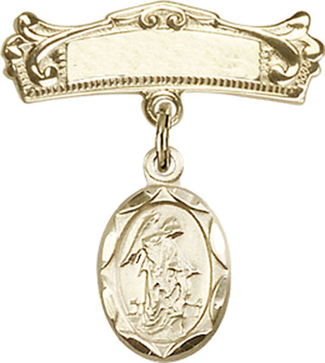 Guardian Angel Charm and Arched Polished Engravable Badge Pin