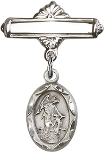 Guardian Angel Charm and Polished Engravable Badge Pin