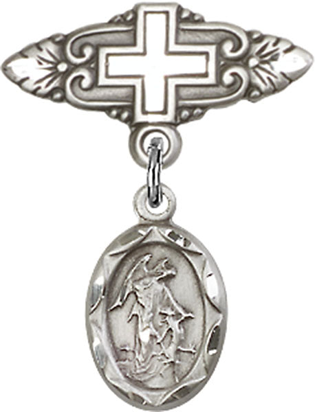 Guardian Angel Charm and Badge Pin with Cross