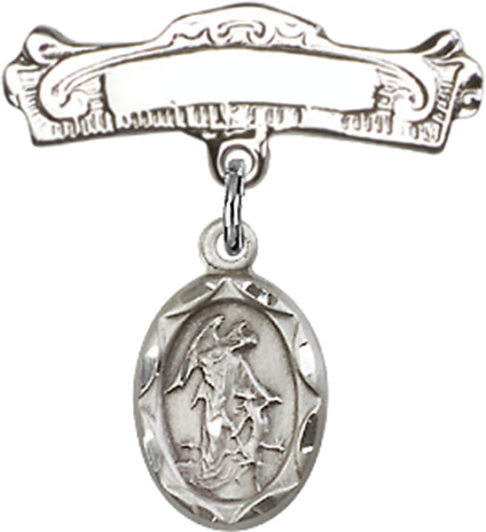 Guardian Angel Charm and Arched Polished Engravable Badge Pin