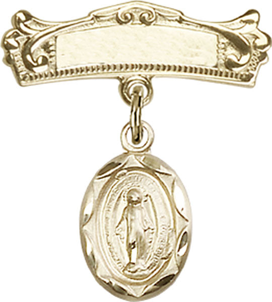 Miraculous Charm and Arched Polished Engravable Badge Pin
