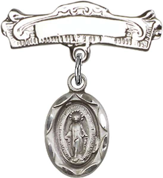 Miraculous Charm and Arched Polished Engravable Badge Pin